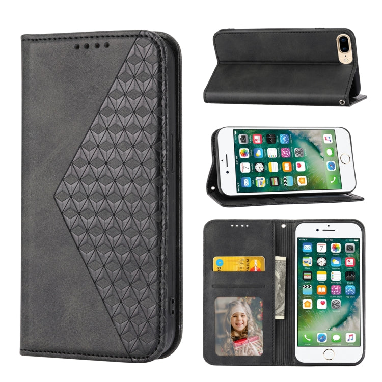 For iPhone SE 2022 / SE 2020 / 7 / 8 Cubic Grid Calf Texture Magnetic Closure Leather Phone Case