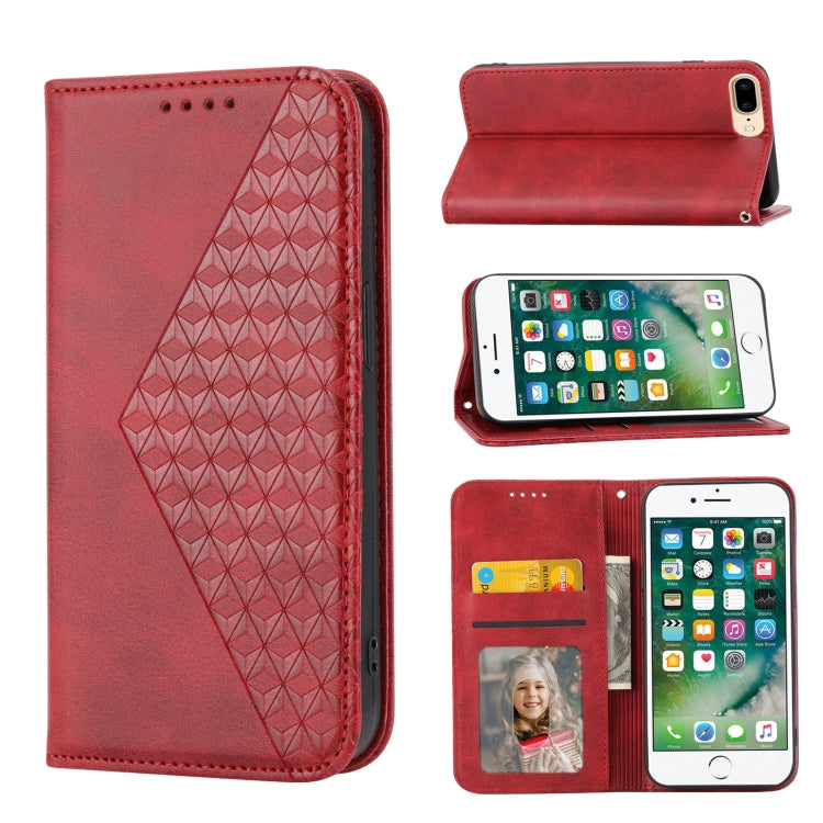 For iPhone SE 2022 / SE 2020 / 7 / 8 Cubic Grid Calf Texture Magnetic Closure Leather Phone Case