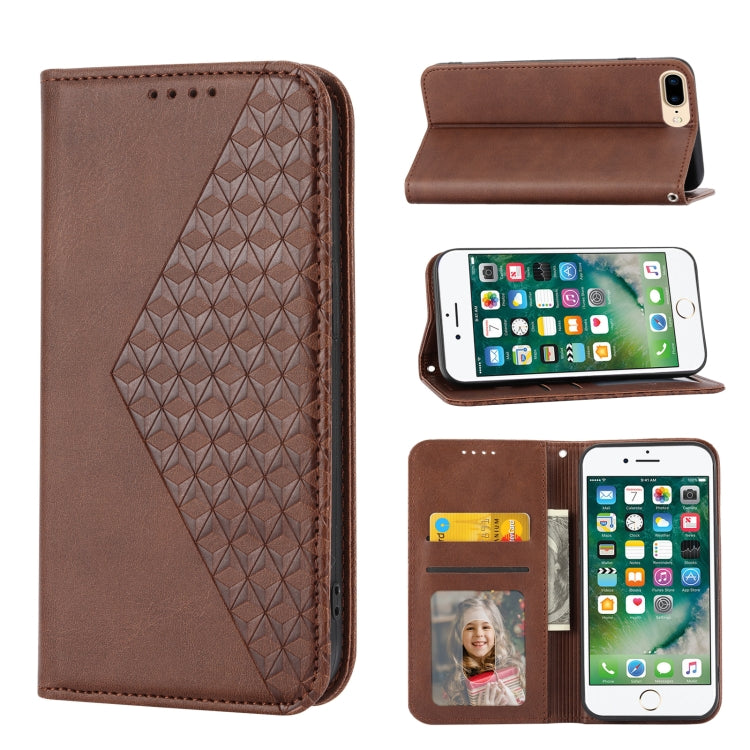 For iPhone SE 2022 / SE 2020 / 7 / 8 Cubic Grid Calf Texture Magnetic Closure Leather Phone Case