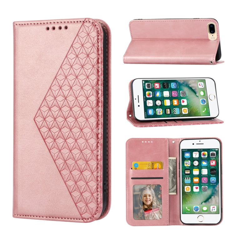 For iPhone SE 2022 / SE 2020 / 7 / 8 Cubic Grid Calf Texture Magnetic Closure Leather Phone Case