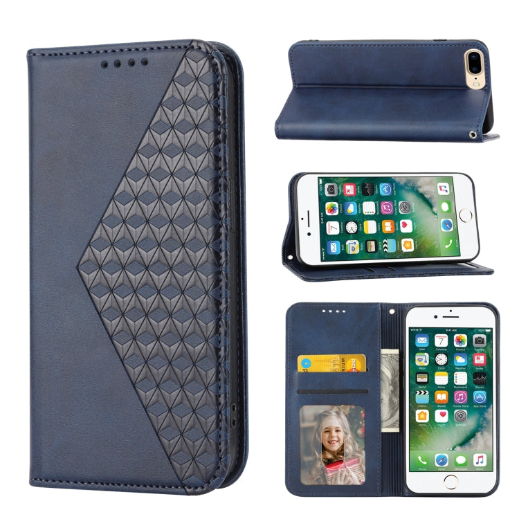 For iPhone SE 2022 / SE 2020 / 7 / 8 Cubic Grid Calf Texture Magnetic Closure Leather Phone Case