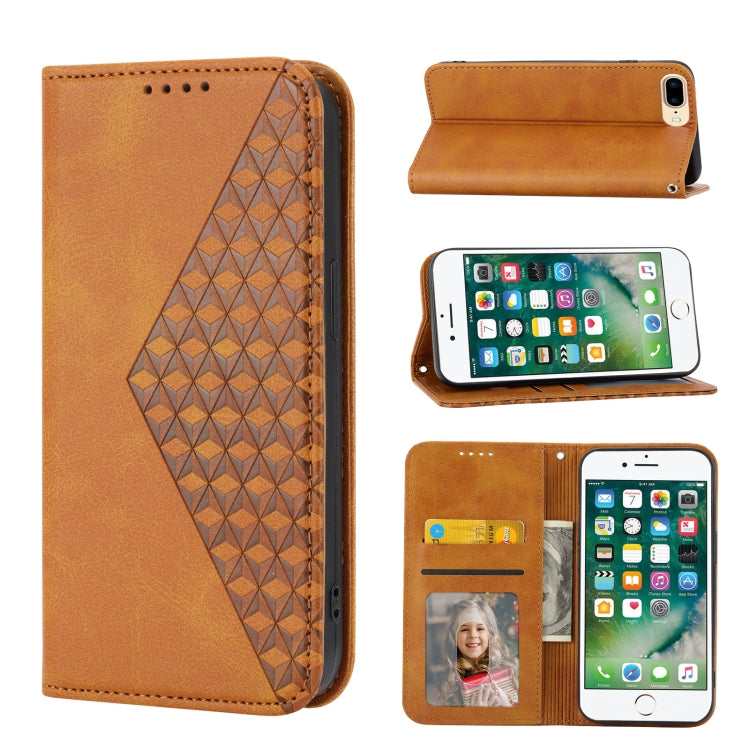For iPhone SE 2022 / SE 2020 / 7 / 8 Cubic Grid Calf Texture Magnetic Closure Leather Phone Case