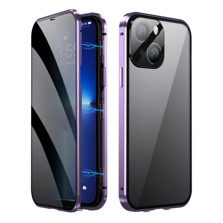 For iPhone 14 Dual-Lock Anti-peeping Glass 360 Full Body Frosted Magnetic Phone Case