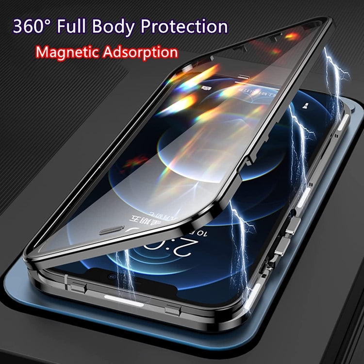 For iPhone 14 Pro Dual-Lock Anti-peeping Glass 360 Full Body Frosted Magnetic Phone Case