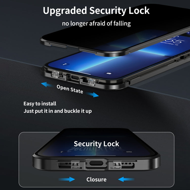 For iPhone 14 Pro Dual-Lock Anti-peeping Glass 360 Full Body Frosted Magnetic Phone Case