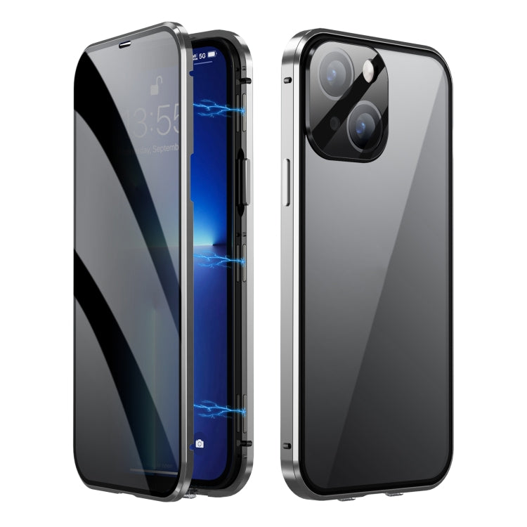 For iPhone 13 Dual-Lock Anti-peeping Glass 360 Full Body Frosted Magnetic Phone Case