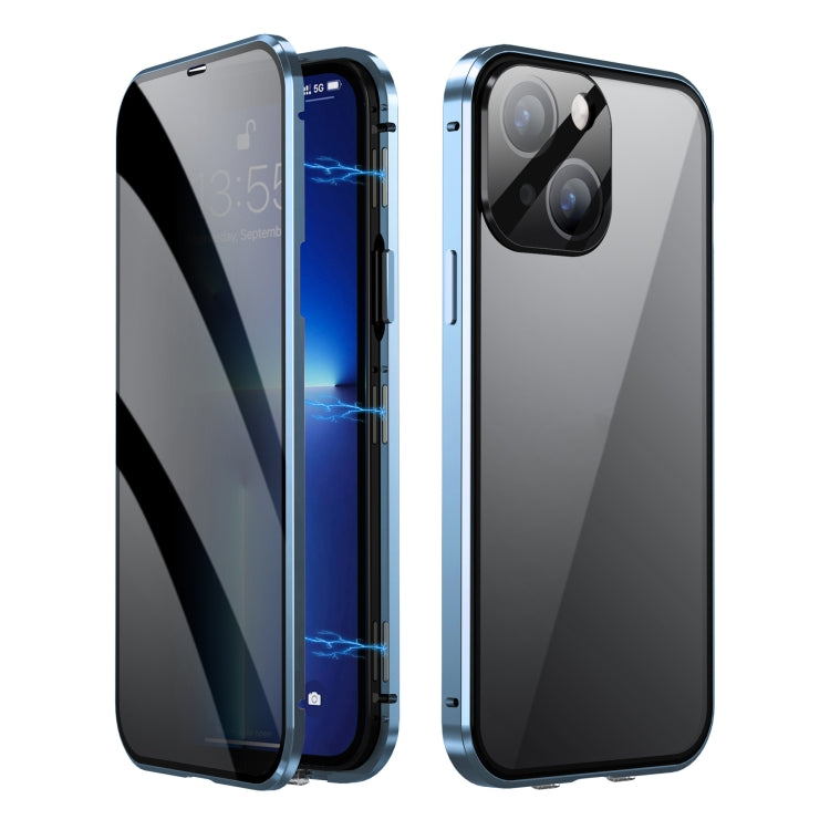 For iPhone 13 Dual-Lock Anti-peeping Glass 360 Full Body Frosted Magnetic Phone Case
