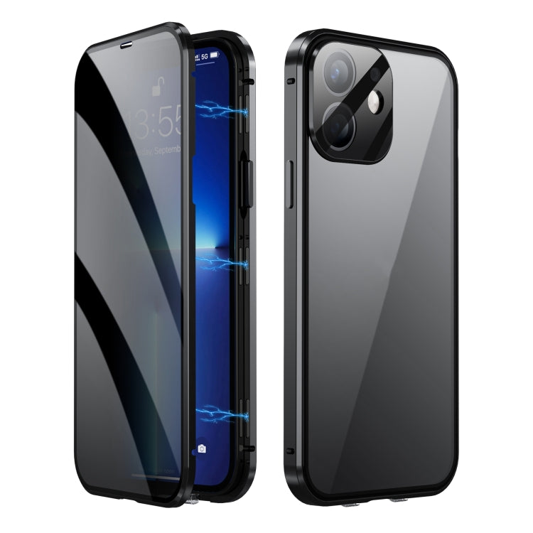 For iPhone 12 Dual-Lock Anti-peeping Glass 360 Full Body Frosted Magnetic Phone Case