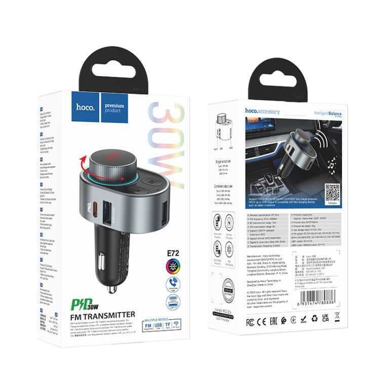 hoco E72 Alegria PD30W Car Bluetooth FM Transmitter(Metal Grey)