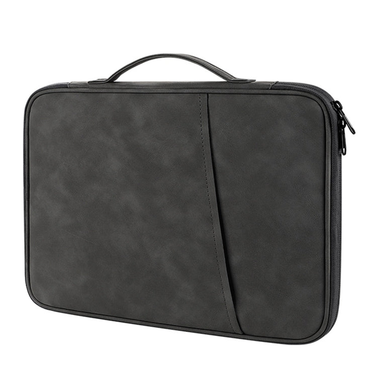 For 9.7-11 inch Laptop Portable Sheepskin Texture Leather Bag(Grey)