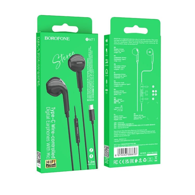 Borofone BM71 1.2m Light Song Type-C Wire-controlled Digital Earphones with Mic
