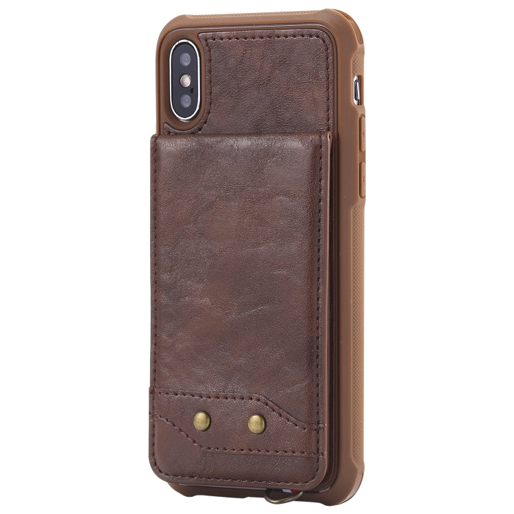 For iPhone X / XS Vertical Flip Shockproof Leather Protective Case with Short Rope, Support Card Slots & Bracket & Photo Holder & Wallet Function
