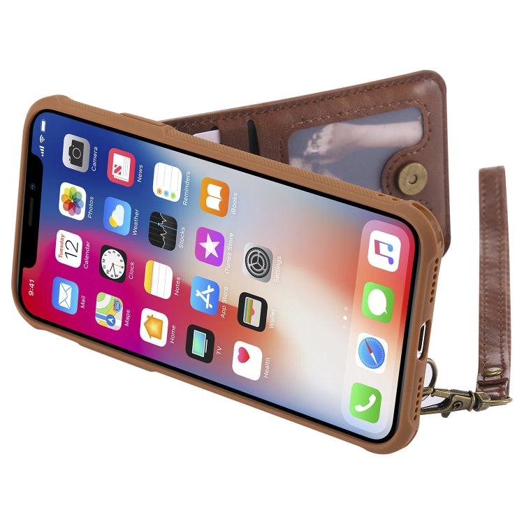 For iPhone X / XS Vertical Flip Shockproof Leather Protective Case with Short Rope, Support Card Slots & Bracket & Photo Holder & Wallet Function