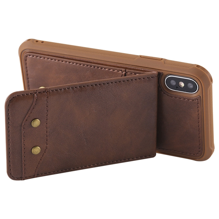 For iPhone X / XS Vertical Flip Shockproof Leather Protective Case with Short Rope, Support Card Slots & Bracket & Photo Holder & Wallet Function