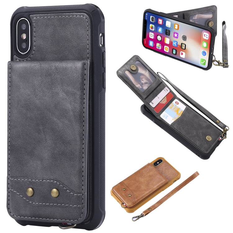 For iPhone X / XS Vertical Flip Shockproof Leather Protective Case with Short Rope, Support Card Slots & Bracket & Photo Holder & Wallet Function
