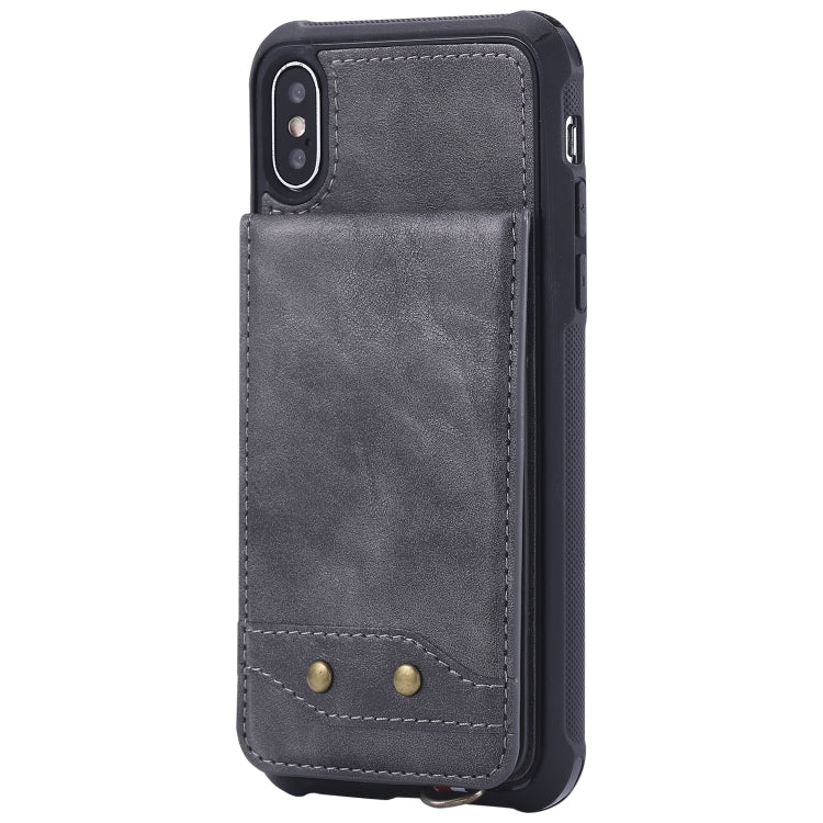 For iPhone X / XS Vertical Flip Shockproof Leather Protective Case with Short Rope, Support Card Slots & Bracket & Photo Holder & Wallet Function