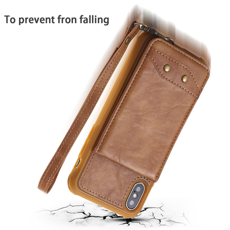 For iPhone X / XS Vertical Flip Shockproof Leather Protective Case with Short Rope, Support Card Slots & Bracket & Photo Holder & Wallet Function