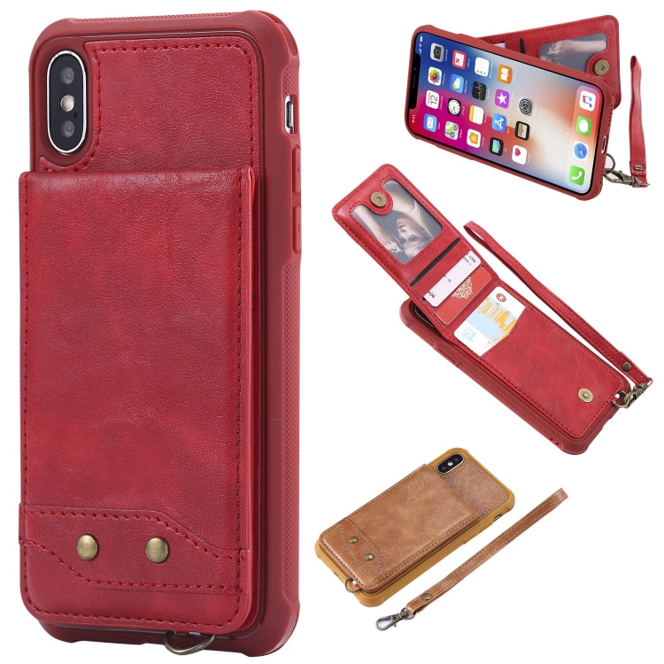 For iPhone X / XS Vertical Flip Shockproof Leather Protective Case with Short Rope, Support Card Slots & Bracket & Photo Holder & Wallet Function