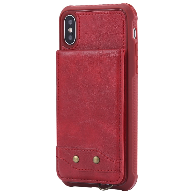 For iPhone X / XS Vertical Flip Shockproof Leather Protective Case with Short Rope, Support Card Slots & Bracket & Photo Holder & Wallet Function