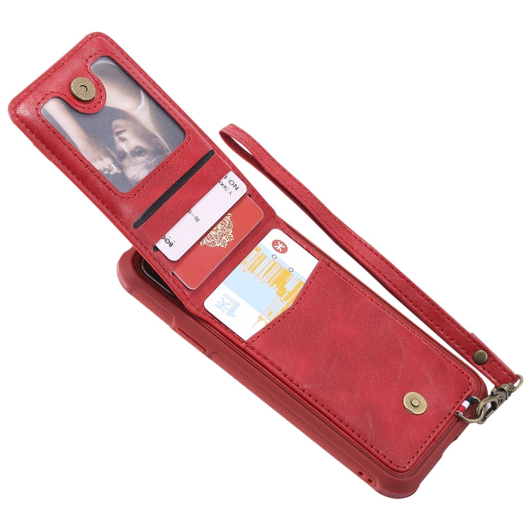 For iPhone X / XS Vertical Flip Shockproof Leather Protective Case with Short Rope, Support Card Slots & Bracket & Photo Holder & Wallet Function