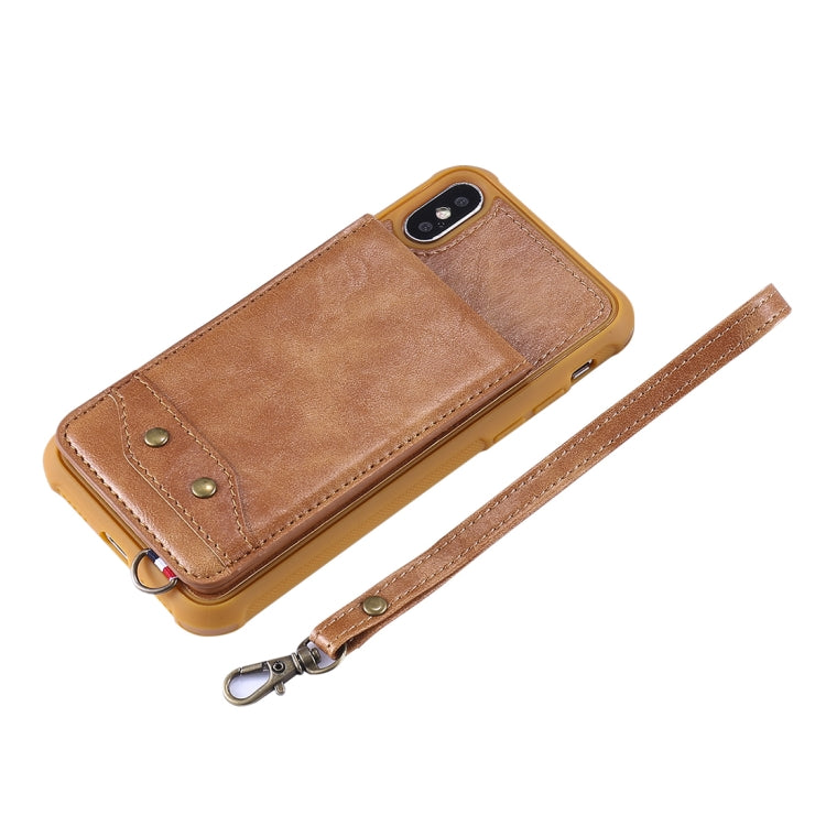 For iPhone X / XS Vertical Flip Shockproof Leather Protective Case with Short Rope, Support Card Slots & Bracket & Photo Holder & Wallet Function