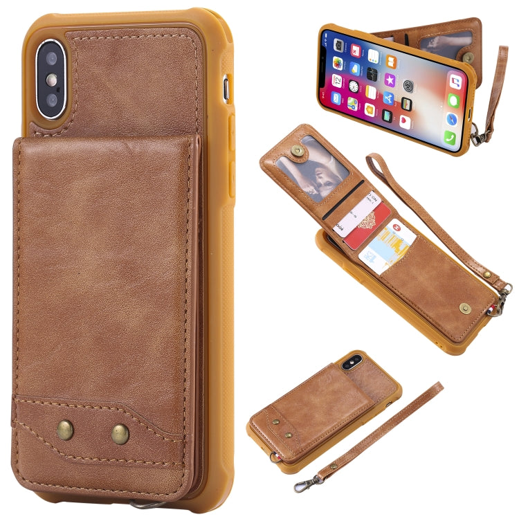 For iPhone X / XS Vertical Flip Shockproof Leather Protective Case with Short Rope, Support Card Slots & Bracket & Photo Holder & Wallet Function