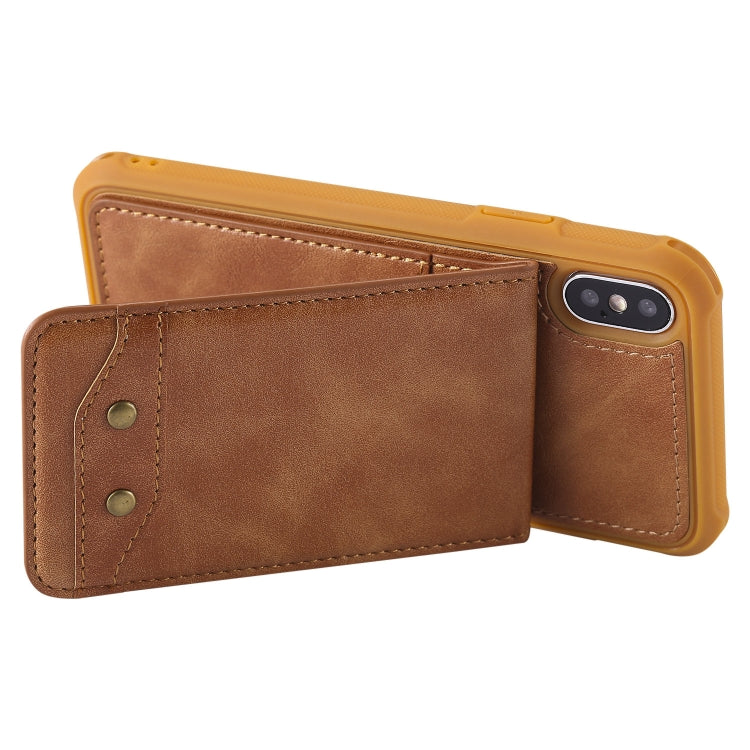 For iPhone X / XS Vertical Flip Shockproof Leather Protective Case with Short Rope, Support Card Slots & Bracket & Photo Holder & Wallet Function