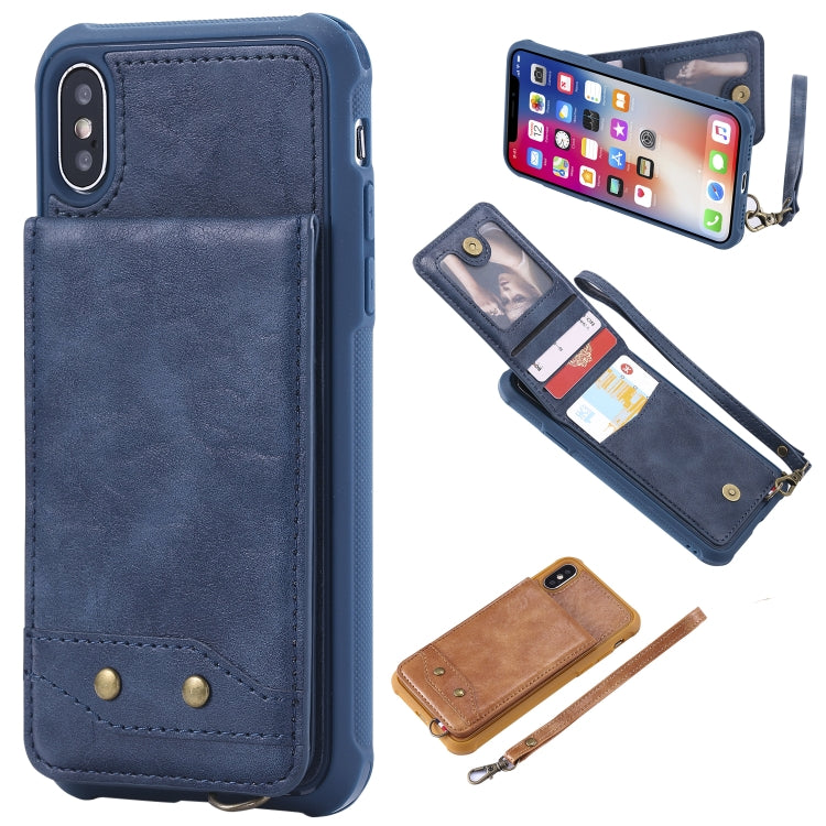 For iPhone X / XS Vertical Flip Shockproof Leather Protective Case with Short Rope, Support Card Slots & Bracket & Photo Holder & Wallet Function