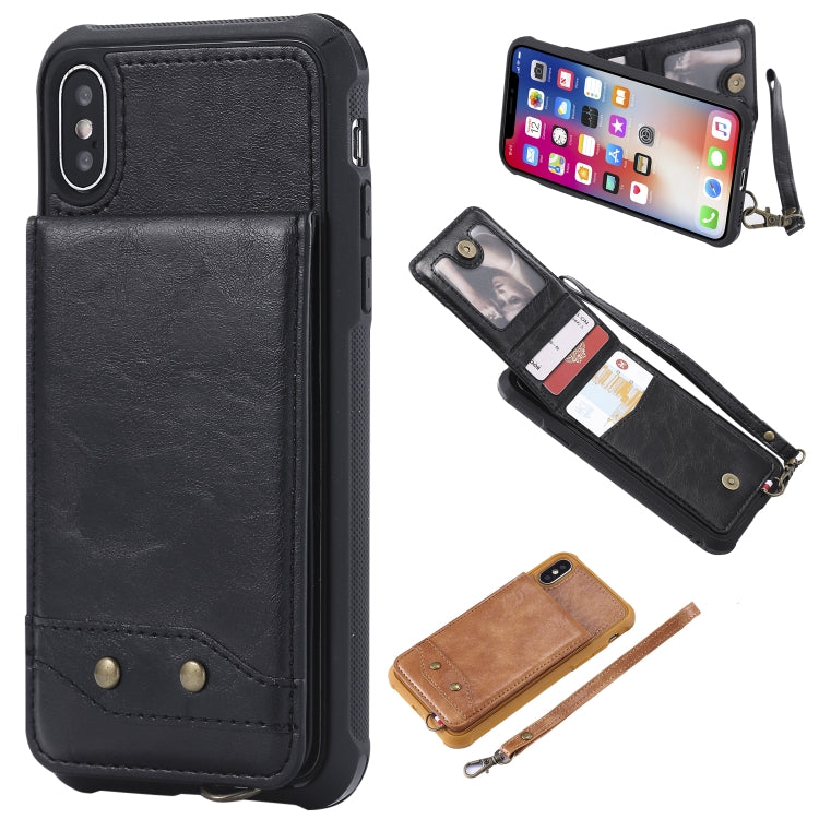 For iPhone X / XS Vertical Flip Shockproof Leather Protective Case with Short Rope, Support Card Slots & Bracket & Photo Holder & Wallet Function