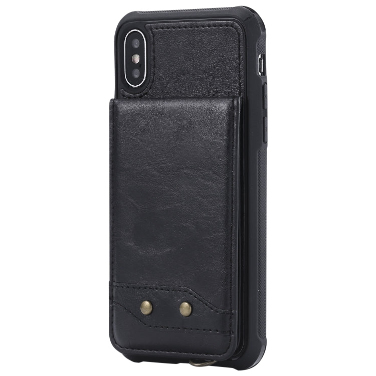For iPhone X / XS Vertical Flip Shockproof Leather Protective Case with Short Rope, Support Card Slots & Bracket & Photo Holder & Wallet Function