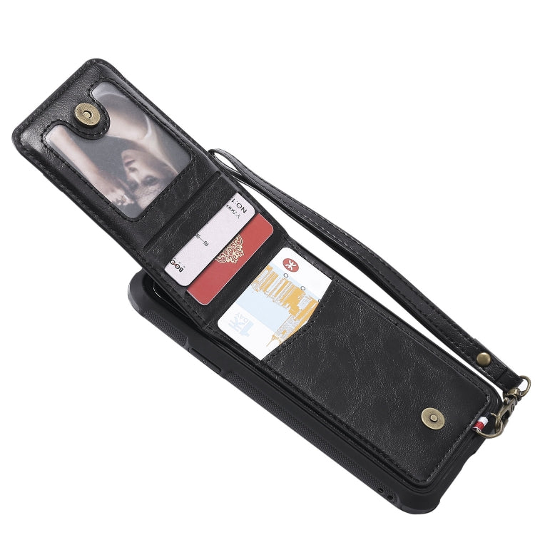For iPhone X / XS Vertical Flip Shockproof Leather Protective Case with Short Rope, Support Card Slots & Bracket & Photo Holder & Wallet Function
