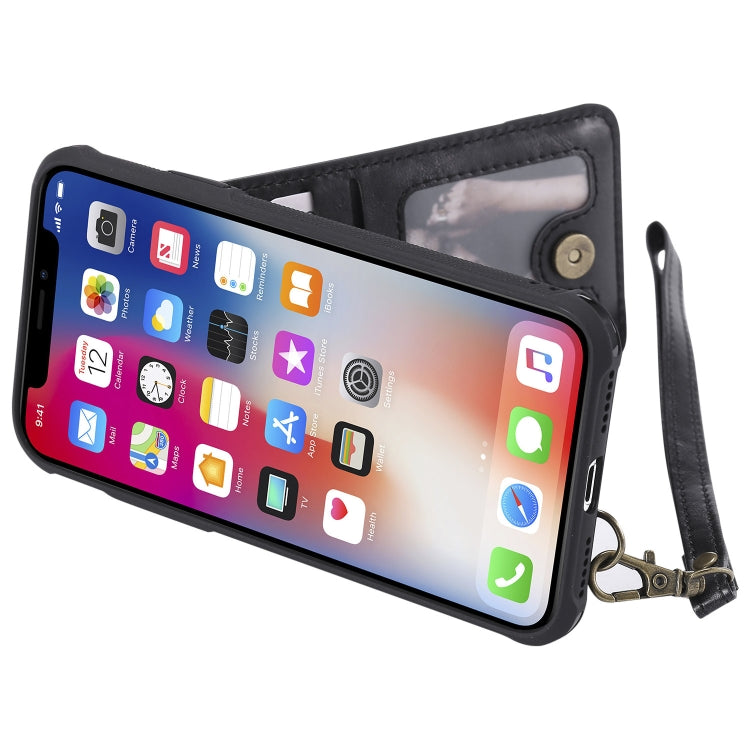 For iPhone X / XS Vertical Flip Shockproof Leather Protective Case with Short Rope, Support Card Slots & Bracket & Photo Holder & Wallet Function