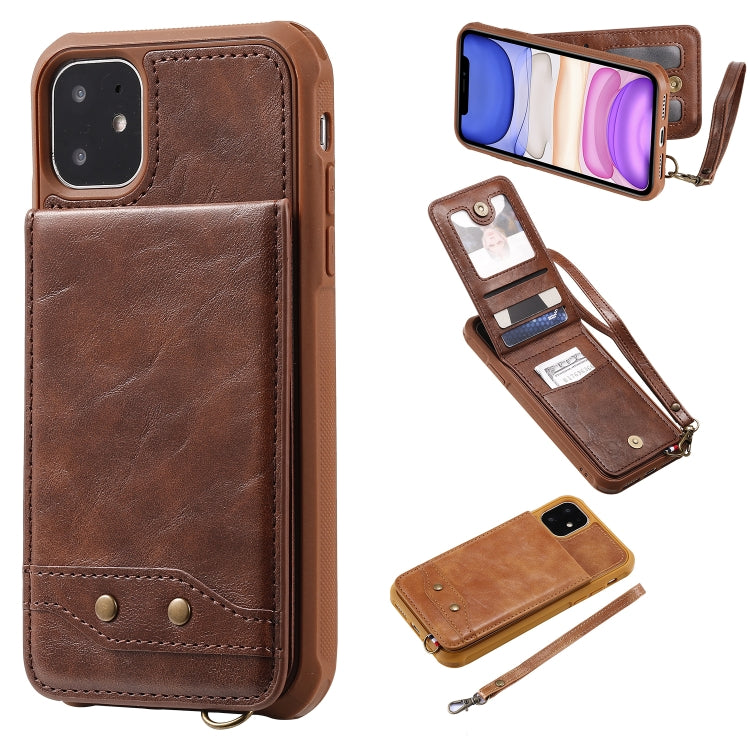 For iPhone 11 Vertical Flip Shockproof Leather Protective Case with Short Rope, Support Card Slots & Bracket & Photo Holder & Wallet Function