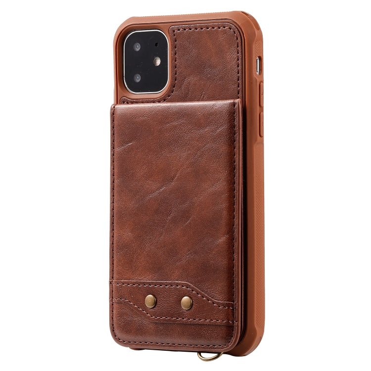 For iPhone 11 Vertical Flip Shockproof Leather Protective Case with Short Rope, Support Card Slots & Bracket & Photo Holder & Wallet Function