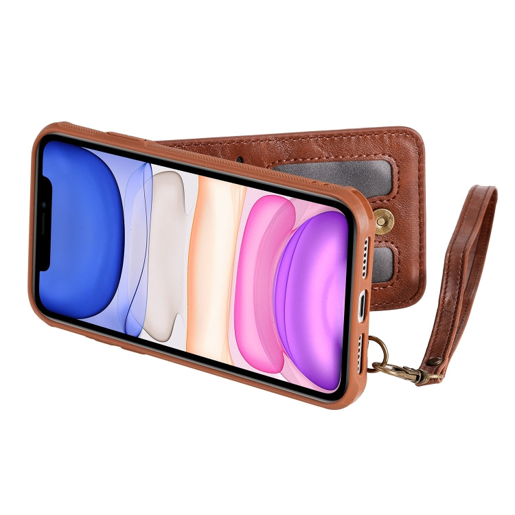 For iPhone 11 Vertical Flip Shockproof Leather Protective Case with Short Rope, Support Card Slots & Bracket & Photo Holder & Wallet Function
