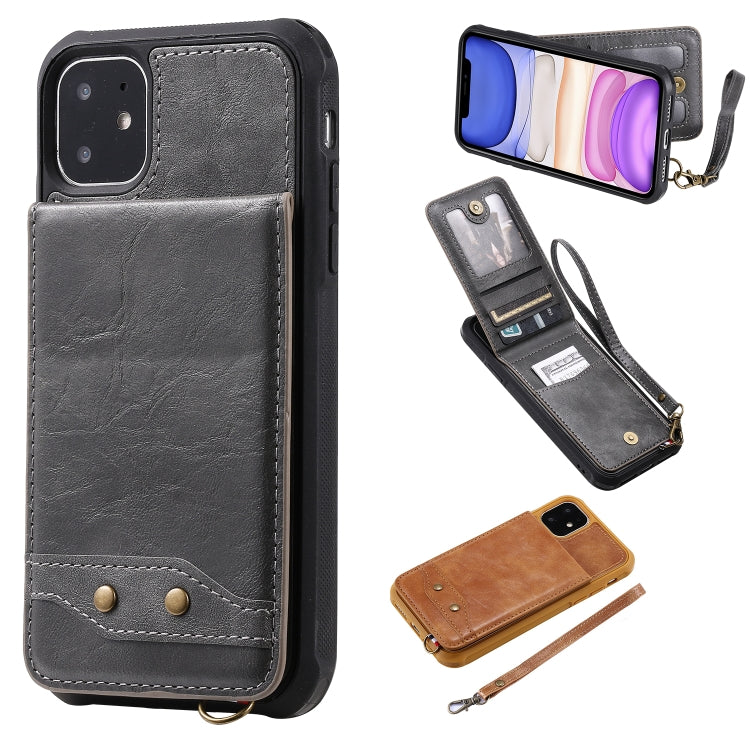 For iPhone 11 Vertical Flip Shockproof Leather Protective Case with Short Rope, Support Card Slots & Bracket & Photo Holder & Wallet Function