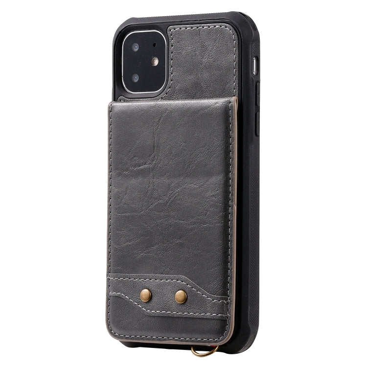 For iPhone 11 Vertical Flip Shockproof Leather Protective Case with Short Rope, Support Card Slots & Bracket & Photo Holder & Wallet Function