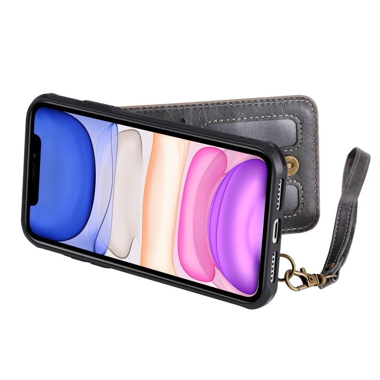 For iPhone 11 Vertical Flip Shockproof Leather Protective Case with Short Rope, Support Card Slots & Bracket & Photo Holder & Wallet Function