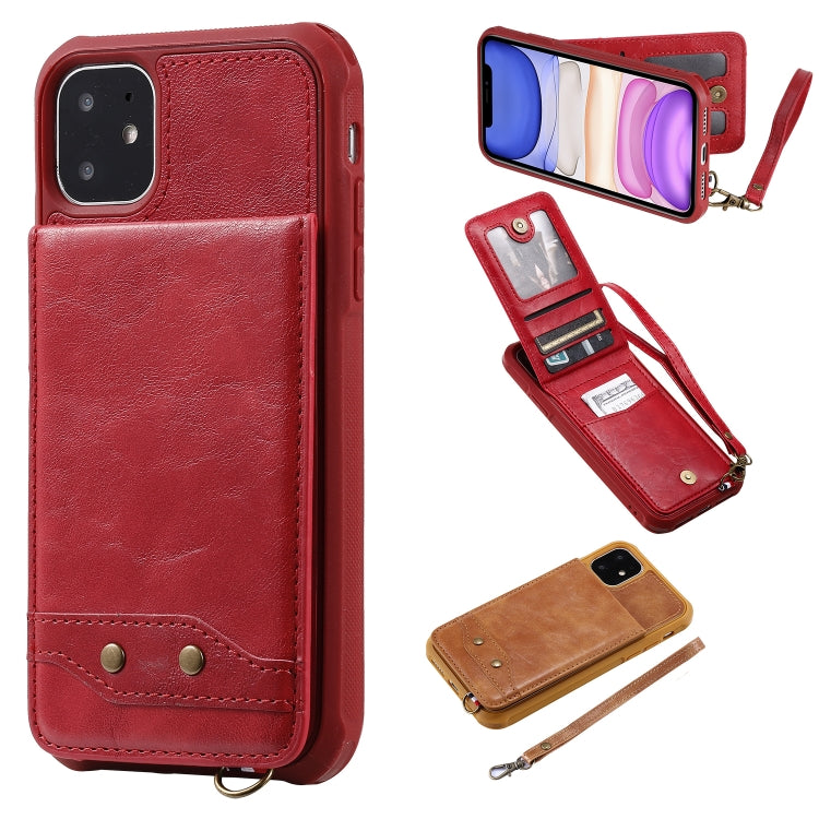 For iPhone 11 Vertical Flip Shockproof Leather Protective Case with Short Rope, Support Card Slots & Bracket & Photo Holder & Wallet Function