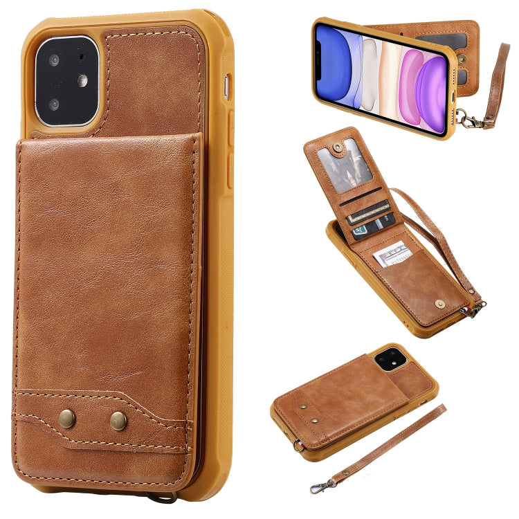 For iPhone 11 Vertical Flip Shockproof Leather Protective Case with Short Rope, Support Card Slots & Bracket & Photo Holder & Wallet Function