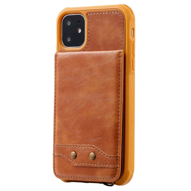 For iPhone 11 Vertical Flip Shockproof Leather Protective Case with Short Rope, Support Card Slots & Bracket & Photo Holder & Wallet Function