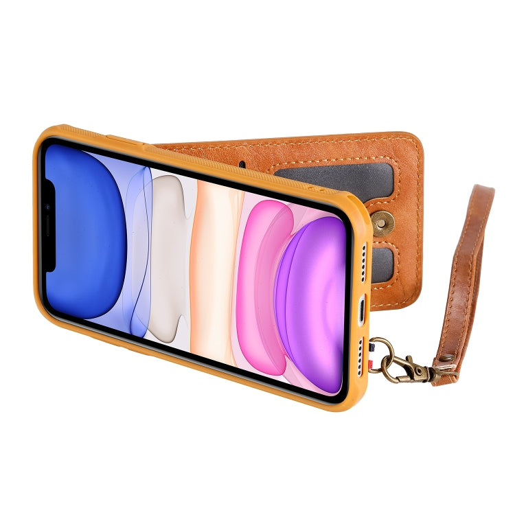 For iPhone 11 Vertical Flip Shockproof Leather Protective Case with Short Rope, Support Card Slots & Bracket & Photo Holder & Wallet Function
