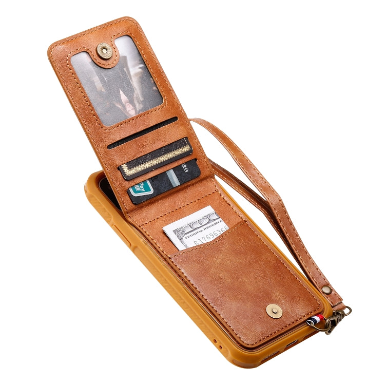 For iPhone 11 Vertical Flip Shockproof Leather Protective Case with Short Rope, Support Card Slots & Bracket & Photo Holder & Wallet Function