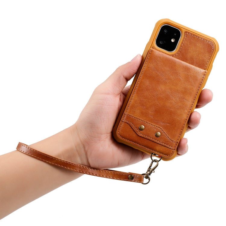 For iPhone 11 Vertical Flip Shockproof Leather Protective Case with Short Rope, Support Card Slots & Bracket & Photo Holder & Wallet Function