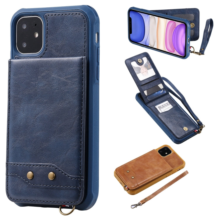 For iPhone 11 Vertical Flip Shockproof Leather Protective Case with Short Rope, Support Card Slots & Bracket & Photo Holder & Wallet Function