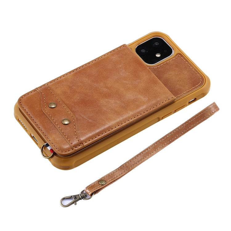 For iPhone 11 Vertical Flip Shockproof Leather Protective Case with Short Rope, Support Card Slots & Bracket & Photo Holder & Wallet Function