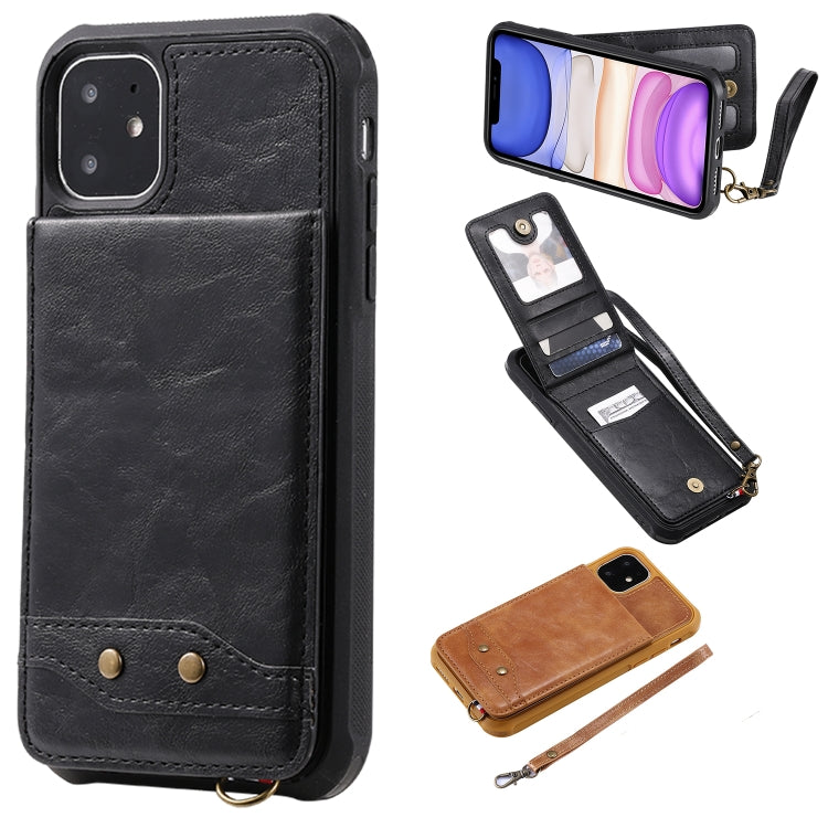 For iPhone 11 Vertical Flip Shockproof Leather Protective Case with Short Rope, Support Card Slots & Bracket & Photo Holder & Wallet Function