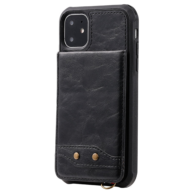 For iPhone 11 Vertical Flip Shockproof Leather Protective Case with Short Rope, Support Card Slots & Bracket & Photo Holder & Wallet Function