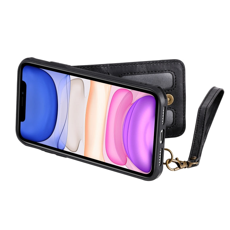 For iPhone 11 Vertical Flip Shockproof Leather Protective Case with Short Rope, Support Card Slots & Bracket & Photo Holder & Wallet Function