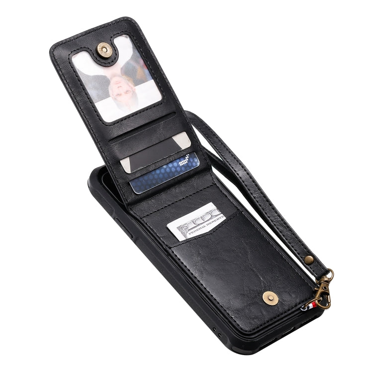 For iPhone 11 Vertical Flip Shockproof Leather Protective Case with Short Rope, Support Card Slots & Bracket & Photo Holder & Wallet Function